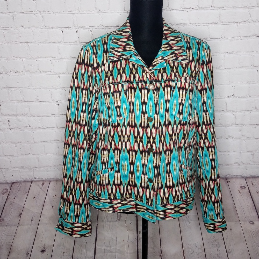 Jones New York Stretch Turquoise Aztec Jacket